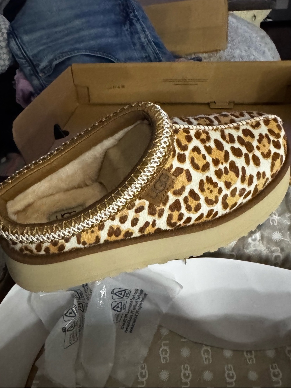 UGG Leopard Print Slip-On Mules in Brown and Cream